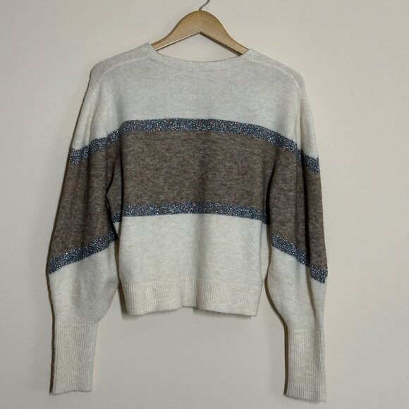 Veronica Beard Miley Metallic V Neck Sweater Ivory Multi Womens Size Medium Wool - Picture 9 of 9